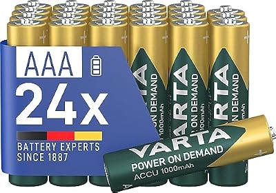 Pilhas AAA, recarregáveis, pack de 24, Recarregar Accu Power on Demand, bateria recarregável, Ni-MH de 1000 mAh, sem efeito de memória, pré-carregado, pronto a usar