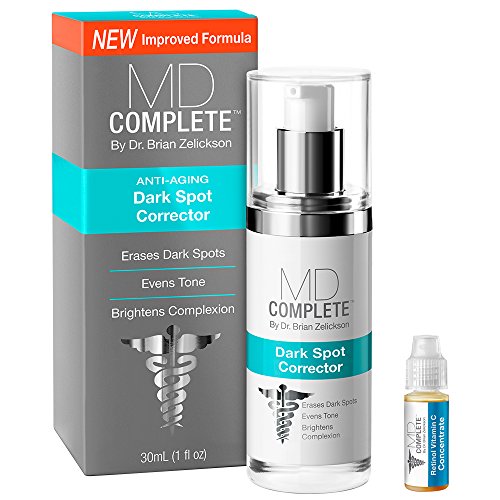 MD Complete by Dr. Brian Zelickson 2% Hydroquinone DARK SPOT Corrector (1.0 fl oz (30mL) + Bonus Retinol Vitamin C Serum) active ingredients 2% Hydroquinone and Retinol DSC_RVC