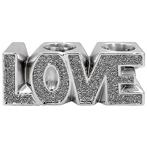 Candle Holder | Silver Sparkle Love | 1 Piece - 20x6x8 cm