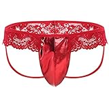 FEESHOW Men's Lace Jockstrap Briefs Bikini Thong G String Underwear T Back (X-Large (waistline:28.0-47.0