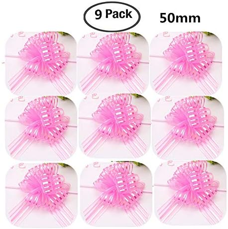 Elegant Gift Pull Bows for Birthdays Easter Christmas, 9 Pack 6" Diameter Organza Yarn Pull Bows Gift Wrapping Wrap Ribbon Bow Wedding Car Decoration Centerpieces Gift (9 Pack Pink)