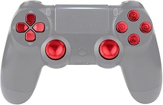 eXtremeRate Button Thumbsticks D-Pad Steuerkreuz aus Aluminium für Playstation 4/PS4 Slim/PS4 Pro Controller,Bundle Munition Thumbsticks Bullets Tasten Kappen Zubehör(Rot)