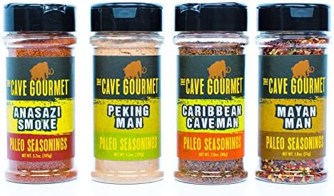 All Natural Paleo Spices GOURMET Set - No MSG, No Artificial Preservatives And Gluten Free - Perfect For Grilling, Baking, Roasting, Sautรฉing - 4 Pack Blend - By The Cave Gourmet