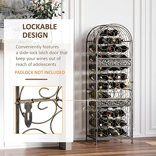 45 Bottle Wrought Iron Wine Rack Jail with Lock Antique Bronze