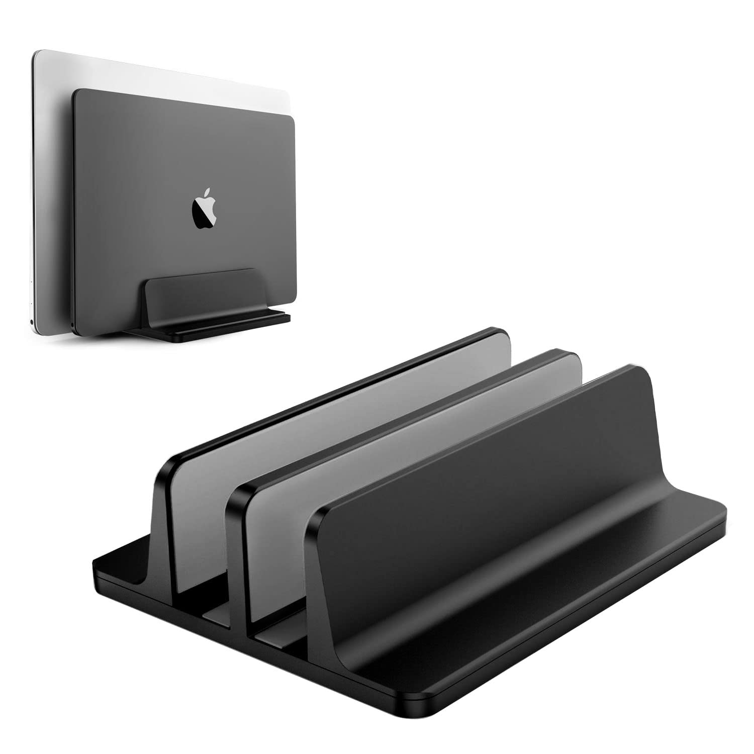 Vertical Laptop Stand Double Adjustable Laptop Holder Dual 2 Slots Upright Laptop Storage Holder for Desk Rack Space Fits All Laptop Models （up to 17.3"）-Heavy Duty Polished Aluminum Desktop Holder