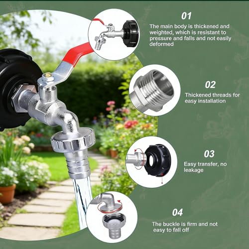 1000L 3/4" Brass IBC Tank Adapter, IBC Container Accessories, with Drum Cap Wrenches, for Faucet Garden Irrigation Hoses Accessories Tap Adapter