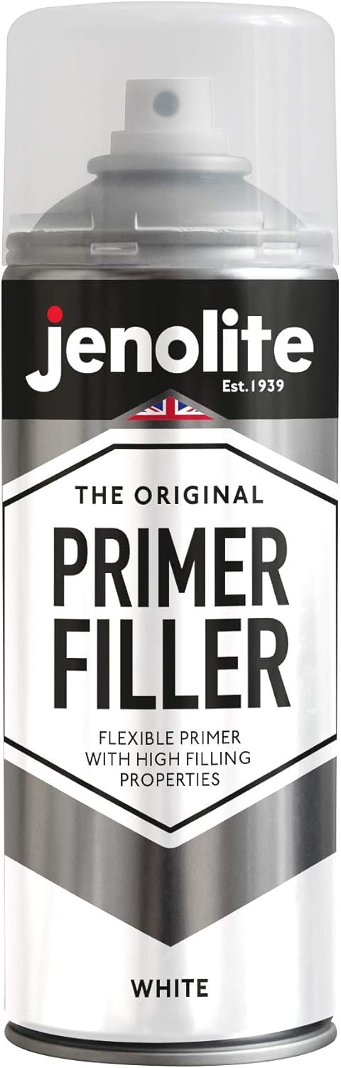JENOLITE Primer Filler Spray Paint | WHITE | High Fill Multi-Surface Primer Paint | Fills Small Dents & Scratches | Perfect For Car Bodywork, 3D Printer Models & More | 400ml