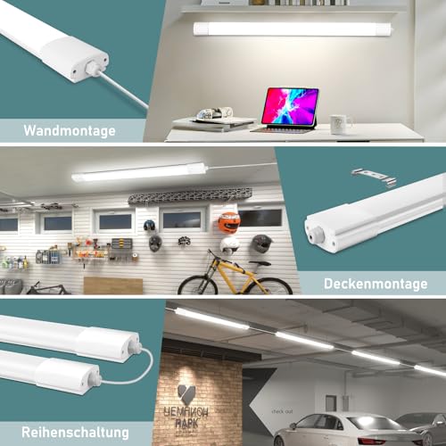 IEGLED Wet Room Lamp LED 90 cm, 30 W 3300 LM Wet Room Light with 4000 K Neutral White, IP65 Waterproof LED Ceiling Light, Flat Lamp as Garage Lamp, Workshop Lamp, Kitchen Lamp, Cellar Light