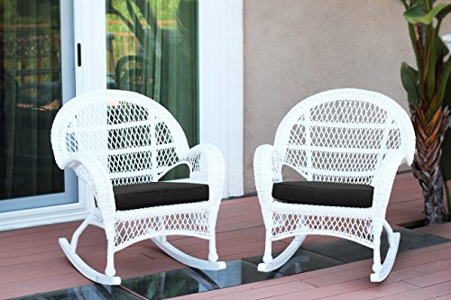 Jecojeco Wicker Rocker Chair With Black Cushion Set Of 2 White Dailymail