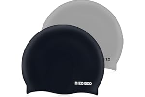 Dizokizo 2pcs High Elasticity Silicone Swim Cap for Women and Men, Comfortable Non-Slip Swimming Caps for Long and Short Hair, Durable Waterproof Swim Hats for Adults, Keep Hair Dry