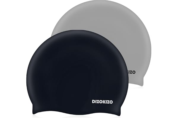 Dizokizo 2pcs High Elasticity Silicone Swim Cap for Women and Men, Comfortable Non-Slip Swimming Caps for Long and Short Hair