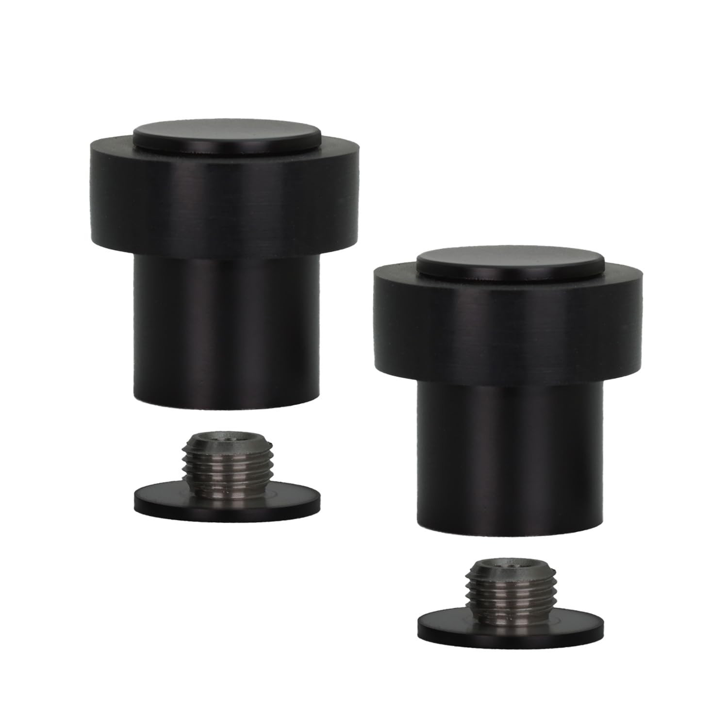 EVI Herrajes | Pack of 2 Black Door Stops | Ø24x35mm | Floor Mounted | Black Lacquered Stainless Steel | Silicone Protection | Includes Screw + Fastening Plug | Model I-18124X35-NG