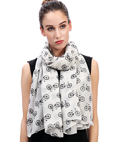 Lina & Lily Vintage Bicycles Bikes Print Women's Large Scarf Lightweight (White and Black)