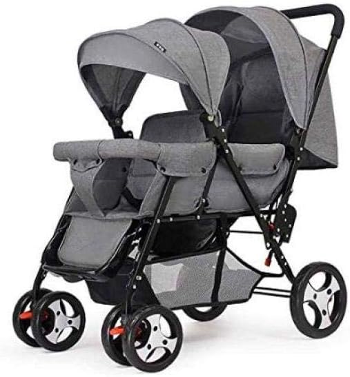 Baby Trolley Music Double Stroller,Easy Folding Twin Baby Cart Lightweight Child Trolley Birth to 2 X 15 Kg (Color : Blue),Gray,A