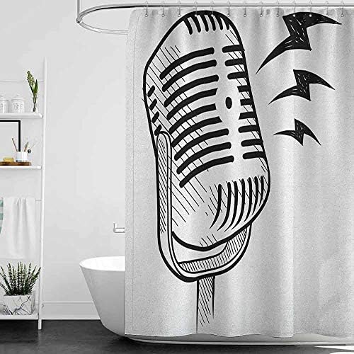 シャワーカーテン ティールとブラックの落書き ノートブックデザイン 様々な図面 ファンキーなスケートボードのシューティングスター ブラック ペールブルー ジンジャーシャワーカーテン 女性用 W48 X L72 Draaiorgeldeturk Nl