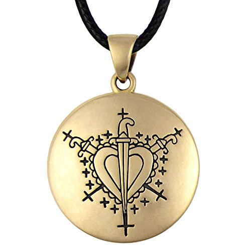 Moonlight Mysteries Bronze Ezili Dantor Voodoo Loa Veve Pendant Necklace - 1 Inch Diameter