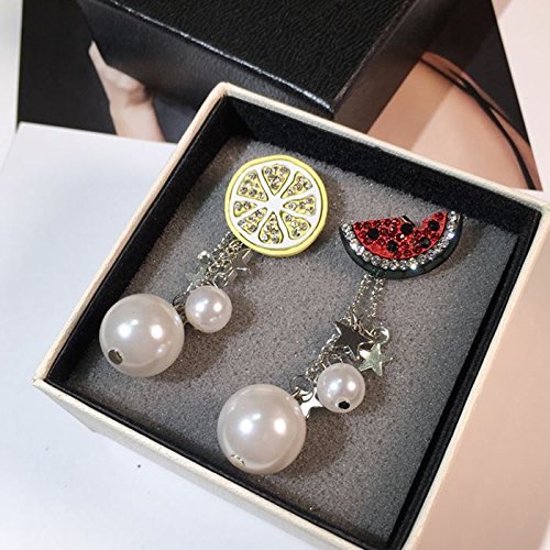 usongs 2018 asymmetric pearl earrings five-pointed star fruit watermelon with lemon elegant tassel earrings new