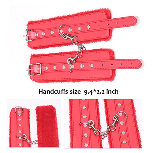 PU Leather Fake Handcuffs Soft Wrist Cuffs For Women Men Adult Play(Red)