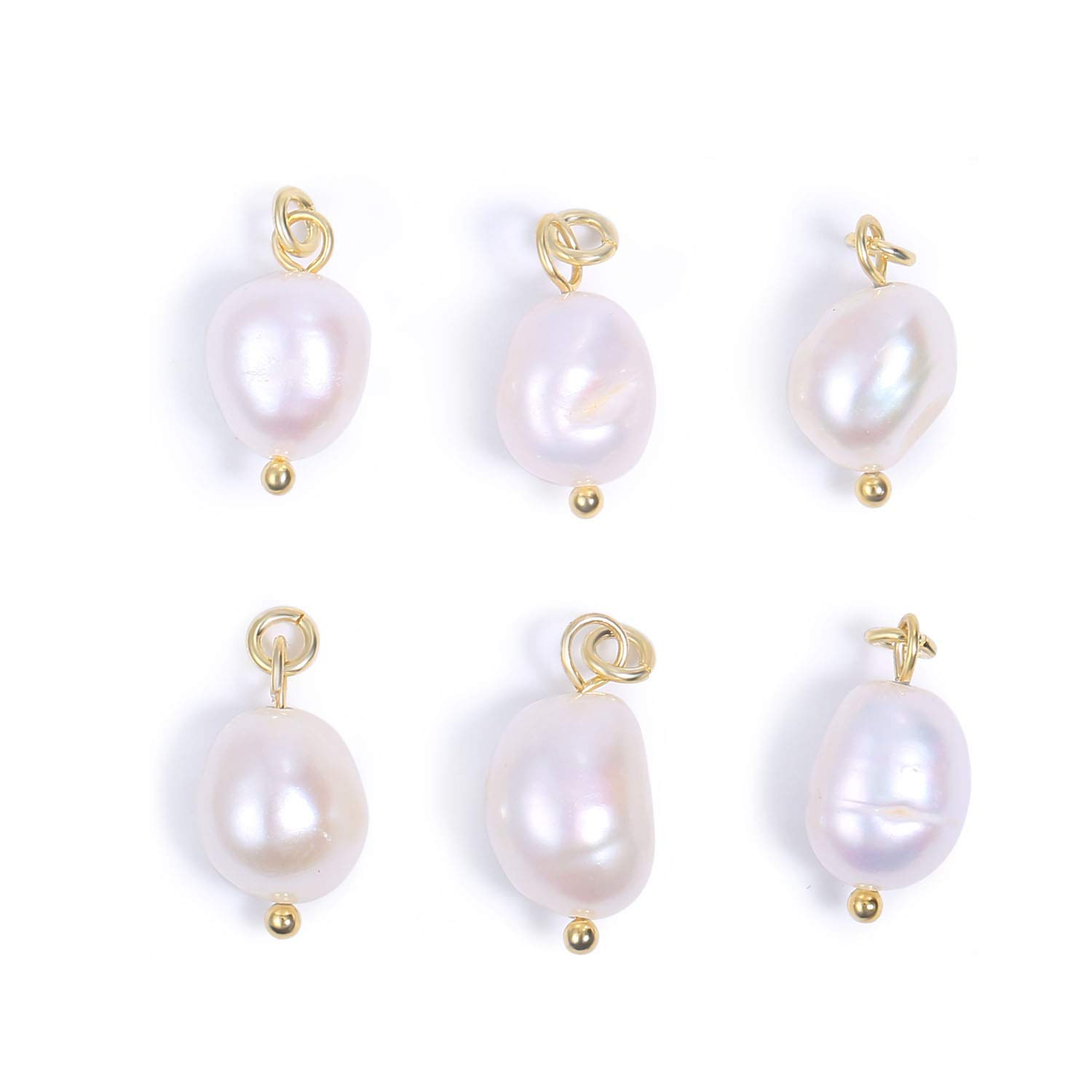 Wholesale 6 PCS White Baroque Pearl Charms Small Freshwater Pearls Pendant Bulk for Jewellery Making, 14K Gold Plated (14k Gold Small)