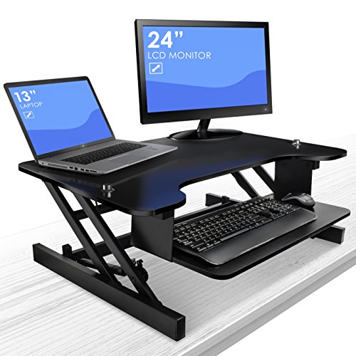 Sorbus Standing Desk with Push Button - Height Adjustable Sit-To-Stand Monitor Desk with Keyboard Tray, Dual Monitor Riser, Laptops, Tablets, etc, For Home or Office (32