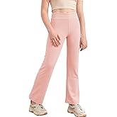 Haloumoning Girls Flare Leggings Kids Casual High Waisted Stretchy Wide Leg Pants Bell Bottoms 5-14 Years