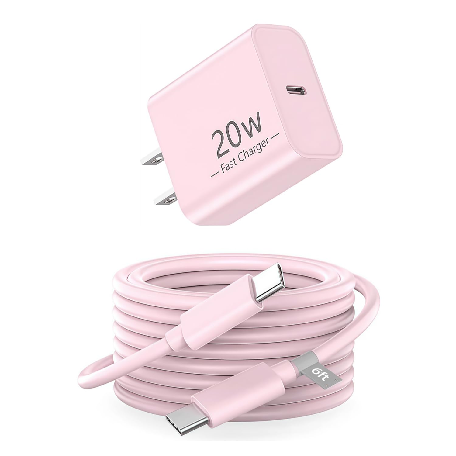 Pink Phone Charger Fast Charging, 20w USB-C Power Adapter Cable 6ft, Type-C to C Charging Cord for iPhone 16 Pro Max 15 Plus 16e 17 Air 17E, iPad Air Pro, Galaxy S26 S25 Z Flip 7/6/5/4/Z Fold/A16/A54