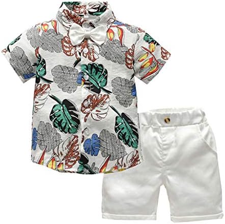 NUWFOR Baby Boy Short Sleeve Romper Bow Tie Gentleman Leaf T-Shirt Tops Shorts Outfits for Toddlers