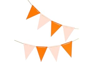 CC WONDERLAND ZONE Orange and Pink Pennant Banner,Orange and Pink Vintage Double Sided Triangle Flag，for Autumn Party Decoration,Pack of 30pcs Triangle Flag