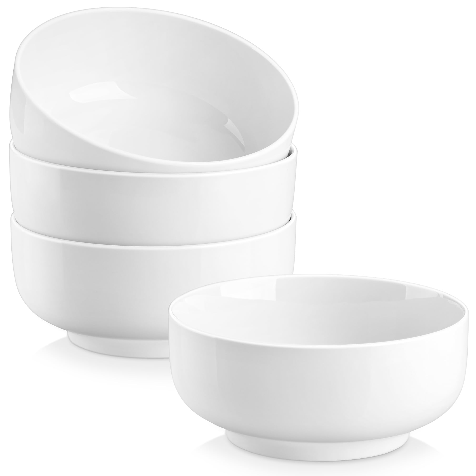 MALACASA Large Salad Bowls, Soup Bowl Set of 4, Porcelain Cereal Bowl, White Serving Bowls, Perfect for Noodles, Desserts and Breakfast, 800ML, Microwave and Dishwasher Safe, Serie Regular