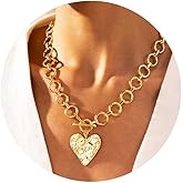 Valentines Day Gifts Chunky Gold Heart Necklace for Women,14K Gold Plated Chunky Heart Pendant Bold Chain Necklace with Toggle Clasp,Waterproof Non Tarnish Hypoallergenic Chunky Statement Jewelry Gift for Women