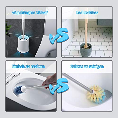 Toilettenbürste,Cshare Silikon WC Bürste mit Halter Wandmontage & Stehen,Langer Stiel klobürste und Schnell Trocknendem Haltersatz für Bad Reinigung und Organisation–Blau
