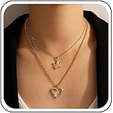 Erimberate Bohemian Layered Crystal Heart Choker Necklace Gold Leaf Pendant Necklace Hollow Cz Heart Collar Necklace Small Maple Leaf Chain Necklace Jewelry for Women