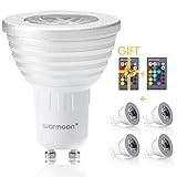 Warmoon Dimmable GU10 LED Light Bulbs,3W RGB Color Changing Spotlight with IR Remote Control Mood Ambiance Lighting for Home Decoration, Bar, Party(Pack of 4)