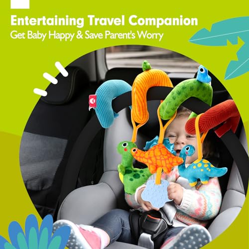 hahaland Prams Toys Babies 0 3 6 Months, Spiral Baby Carriage Hanging Toys Babies 6-12 Months, Plush Dinosaurs with Sounds Interactive Gifts for Baby