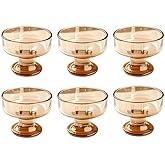 MQMCPDS 6-Piece Mini Footed Glass Ice Cream Bowls Versatile Dessert Bowls and Cups Suitable for Party Scenarios Such as Desserts Fruits Nuts Cocktails 6.3 oz (amber)