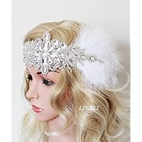 LISALI Stunning High Sparkle Flapper Headband,Crystal Headband,Halo Bridal Hair Pieces,White Fascinator,1920s Great Gatsby Headband