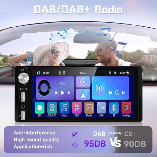 DAB+ Autoradio 1 Din Carplay Android Auto Wireless Bluetooth, 6.9'' IPS Touchscreen Stereo con Mirror Link Vivavoce Bluetooth DAB+ Radio Digitale FM Tipo-C USB EQ Controllo del Volante Retrocamera