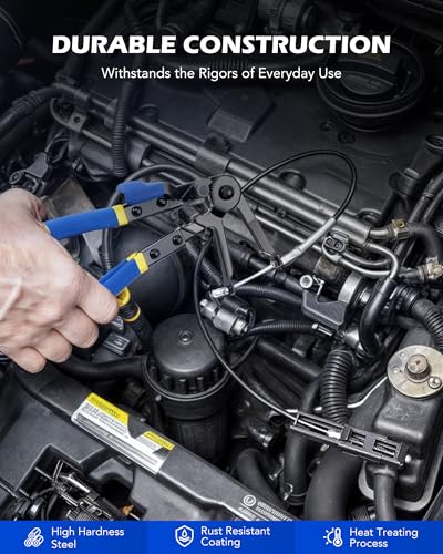 Orion Motor Tech Alicates de Abrazadera de Manguera de 9 Piezas para Mangueras de Aceite Combustible y Agua, Kit de Removedor de Abrazadera de Manguera de Largo Alcance Automotriz con Cable Flexible Clic R tipo Mordaza Giratoria Estuche de Alicates de Banda Plana, Azul