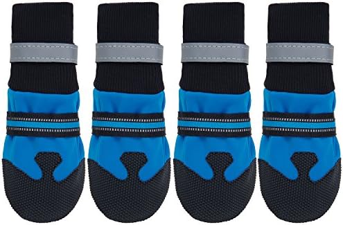 Yusamy Dog Boots with Reflective Velcro and Anti-Slip Sole for Large Dogs, Large, Blue, 4-Pack