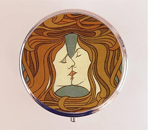 Art Nouveau Kiss Pill Box Pillbox Case Holder Trinket Box Kissing Lesbian Romance Boho