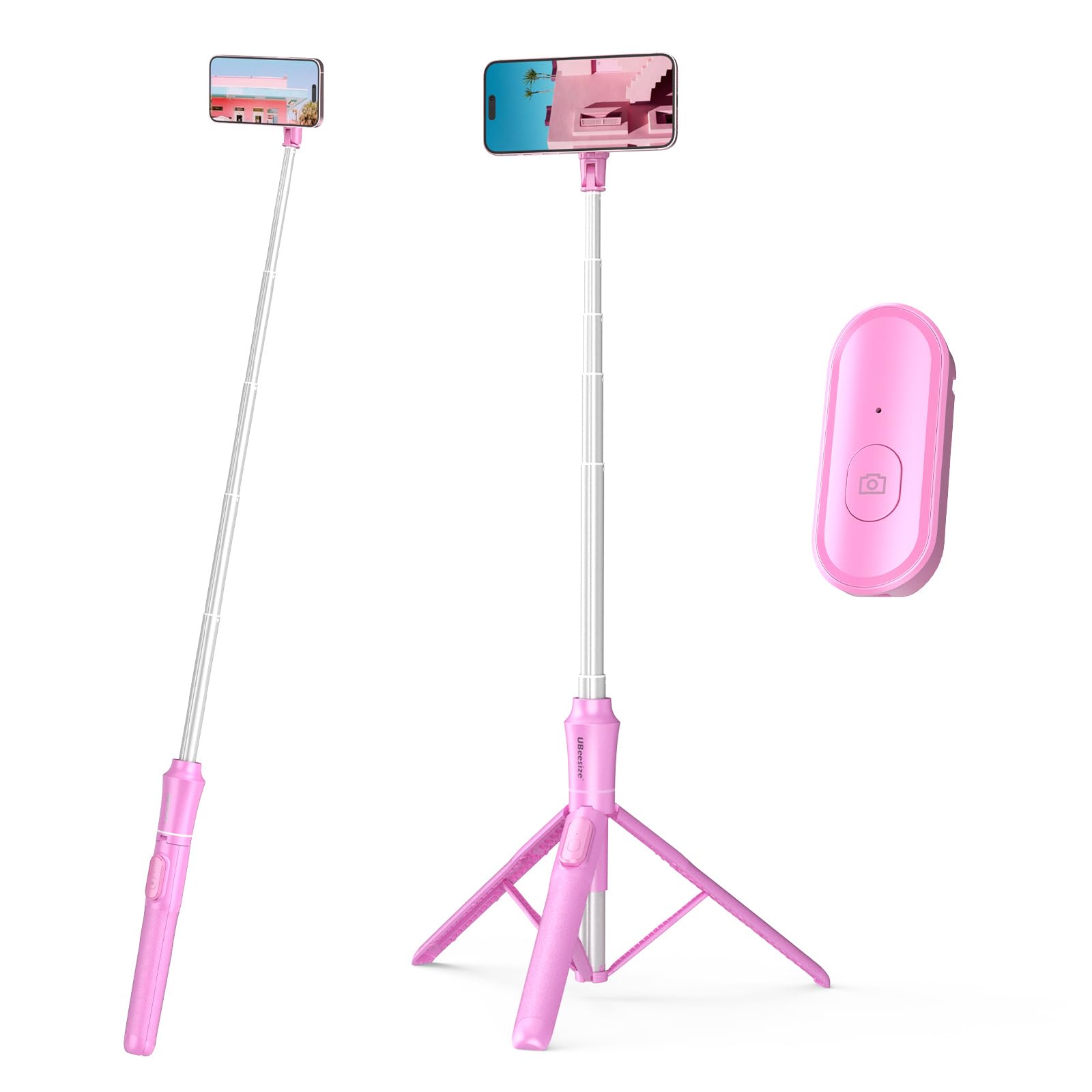 UBeesize 62'' Magnetic Selfie Stick Phone Tripod with Wireless Remote, Extendable Cell Phone Tripod Stand, Compatible with MagSafe, Cellphone Tripod for iPhone 17 16 15 14 13 12 Android Phones Pink