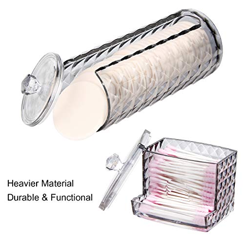 WELTRXE Cotton Swab Dispenser, Cotton Round Holder, Bathroom Vanity Countertop Storage Organizer Canister Jar with Lid for Q-Tips, Cotton Rounds, Balls, Cotton Swabs, Makeup Sponges - 2 Pack