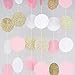 Chloe Elizabeth Circle Dots Paper Party Garland Streamer Backdrop (4-Pack, 10 Feet Per Garland, 40 Feet Total) - Pink, White, Gold Glitter