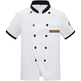 Men's Chef Coat Uniform Short Sleeve Cook Jacket Restaurant Kitchen Work Breathable Clothes