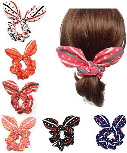 Set of 6 Big Rabbit Ear Chiffon Ponytail Holder Women's Chiffon Hair Bow Chiffon Ponytail Holder -MN002