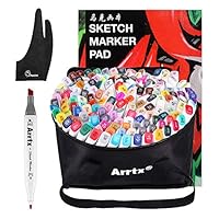 Arrtx 168 Colors Graphic Drawing Painting Alcohol Markers Dual Tip Sketch Twin Marker Design Coloring Highlighting Set with Carry Bag, A4 Book, Glove