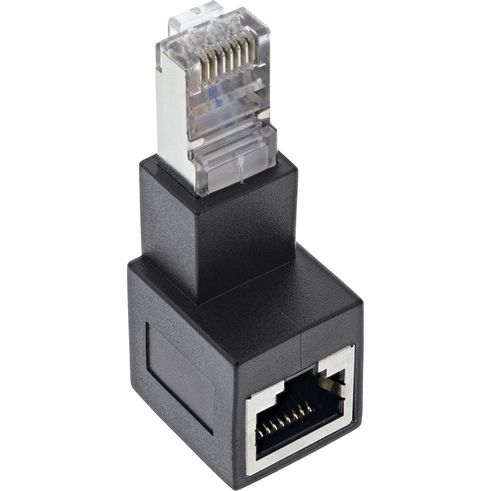 InLine® RJ45 Adapter Cat.6A, RJ45 Male/Female, 90° Down Angled