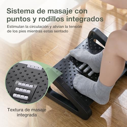 ZYNTRA® Reposapiés ergonómico con cojín viscoelástico y 6 alturas ajustables | Apoya pies oficina ideal para casa, escritorio, sofá y teletrabajo, mejorando postura y confort.