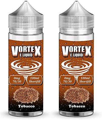 Twin Pack - 2X 100ml Tobacco Shortfill E Liquid 70/30 Vape Juice High VG Premium E-Liquids No Nicotine 0mg Short Fill Shortfilled eJuice Ecig Ecigarette E Cigarette Juice (VORTEX E LIQUID)