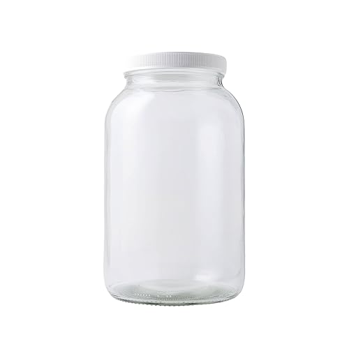 FastRack 1 Gallon Mason Jar with White Airtight Lid | Regular Glass Canisters with Airtight Lids | Large Mouth Glass Jar for Food Storage, Canning, Fermentation, Pickling